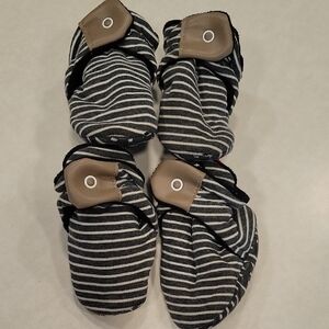 Striped Baby Booties with Tan Accents